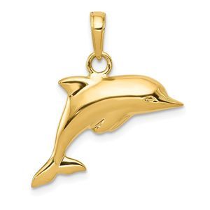 14k Yellow Gold 3Dimensional Dolphin Necklace - 16 Inch
